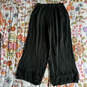 Bryn Walker Cropped Wide Leg Pants Size Large Black Flowy Lagenlook Artsy